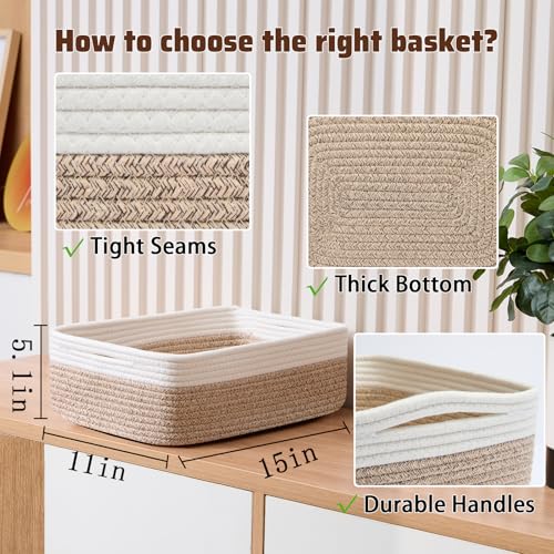 Large Shallow Organizing Baskets 15x11x5.1 Inches (3 Count)