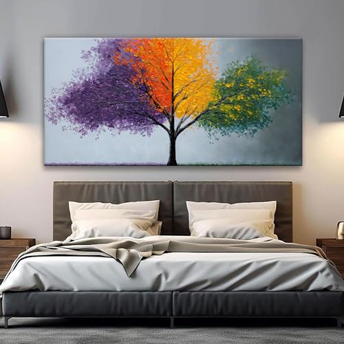 Oversized Wall Art Decor Green Tree Of Life Canvas Art Wall Decor For Living Room Purple Nature Botanical Wall Art Decor Modern Wall Art Decor Artwork For Home Bedroom Office Wall Decor 29×58 Inch