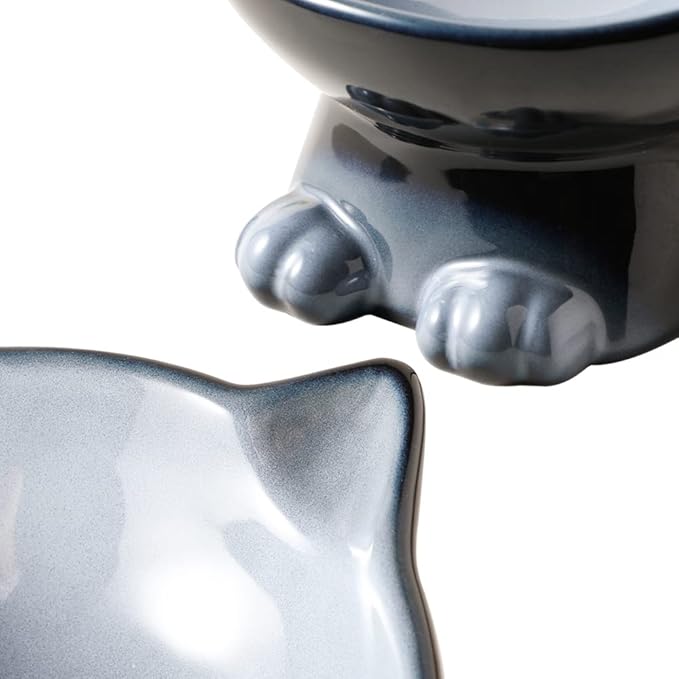 Nihow Ceramic Raised Cat & Dog Bowls: 5 Inch Elegant Gray (2 PC), Protecting Pet's Spine, Feeding & Watering Supplies, Modern Design, Anti Vomiting, Whisker Friendly
