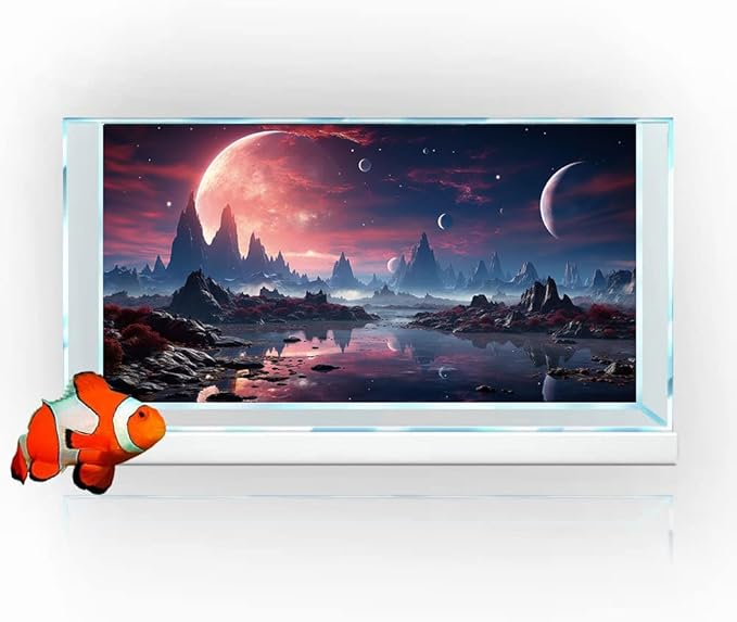 36X18IN Cosmic Spaceterrarium Background, Cool Parallel Space Themed Aquarium Reptile Habitat Background, Red Moon Aquarium Background with 10EVA Double-Sided Tape