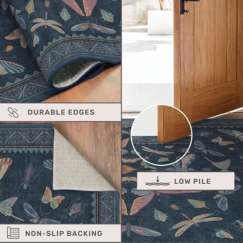 Vintage Dark Blue Insect Moth Runner Rug 3x8 (24 Sq Ft)