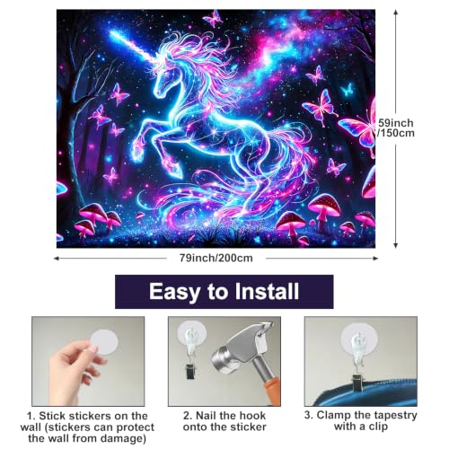 Blacklight Tapestry Galaxy Butterfly Room Decor 78 x 59 Inch