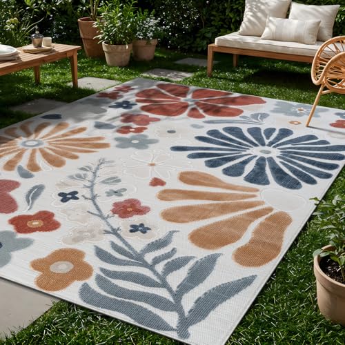Outdoor Rug 5x7 Modern Floral Tropical Area Rugs for Outdoor and Indoor Patio Easy to Clean Non Shedding Living Room Porch Garden Washable Outside Carpet (35 Sq Ft)