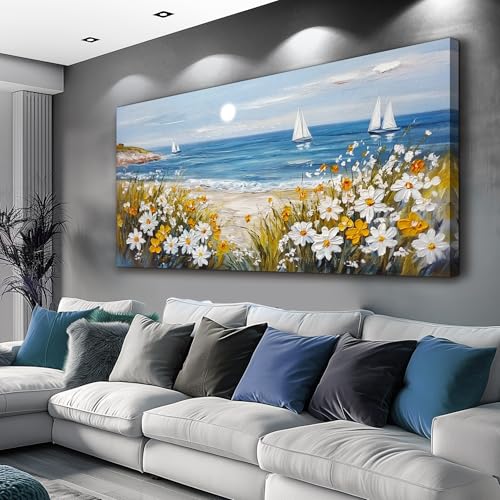 Wall Art For Dining Room Kitchen Blue Ocean Beach Art Pictures Living Room Decor Vintage Landscape Painting Modern Canvas Print Suitable For Bedroom Office Farmhouse Wall Decor 24x48 In
