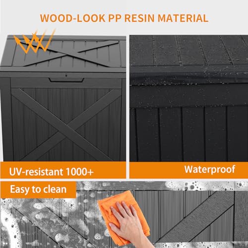 33 Gallon Deck Boxes Resin Outdoor Storage Box UV Resistant Outside Deck Box with Lockable Lid for Patio Furniture