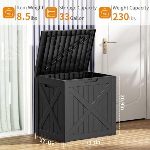 33 Gallon Deck Boxes Resin Outdoor Storage Box UV Resistant Outside Deck Box with Lockable Lid for Patio Furniture