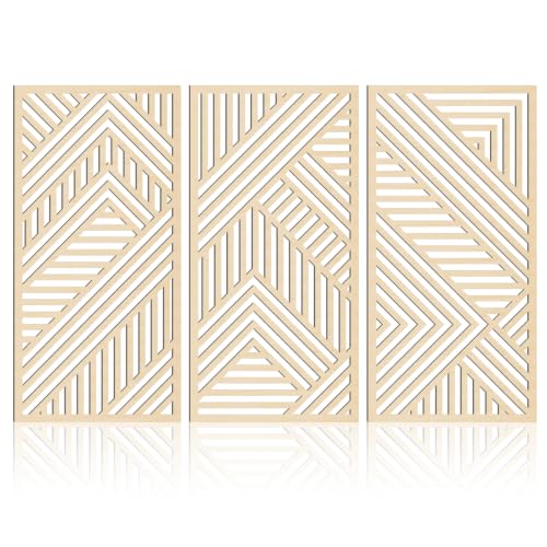 Large Boho Wood Wall Art 16x32 Inch Mid Century Modern Wooden Wall Decor Minimalist Abstract Geometric Artwork for Living Room Office Set of 3
