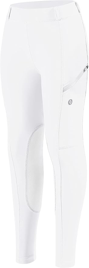 SANTINY Girls Horse Riding Pants with Zipper Pockets Kids Stretchy Equestrian Breeches Knee-Patch Youth Schooling Tights