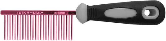 Resco Professional Anti-Static Dog, Cat, Pet Comb for Grooming, Steel Pins, Medium Tooth Spacing, Candy Red