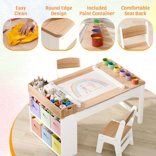 Kids Art Table and Chair Set with 2 Chair & Bins
