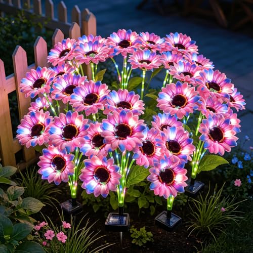 Solar Sunflower Lights 4 Pack with 24 colorful Sunflower Solar Lights Outdoor Waterproof (24 Count)