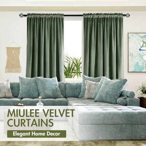 Sage Green Blackout Velvet Curtains Drapes 63 Inch Long 52"x63" (2 Count)
