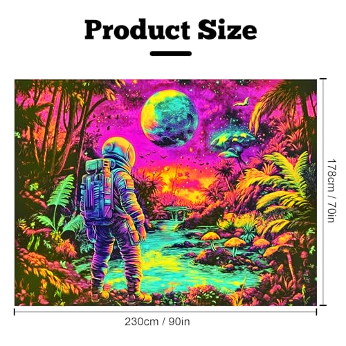 Blacklight Space Astronaut Tapestry UV Reactive Galaxy Planet Glow in Dark Tapestries Black Light Poster Neon Wall Hanging Art for bedroom Living Room