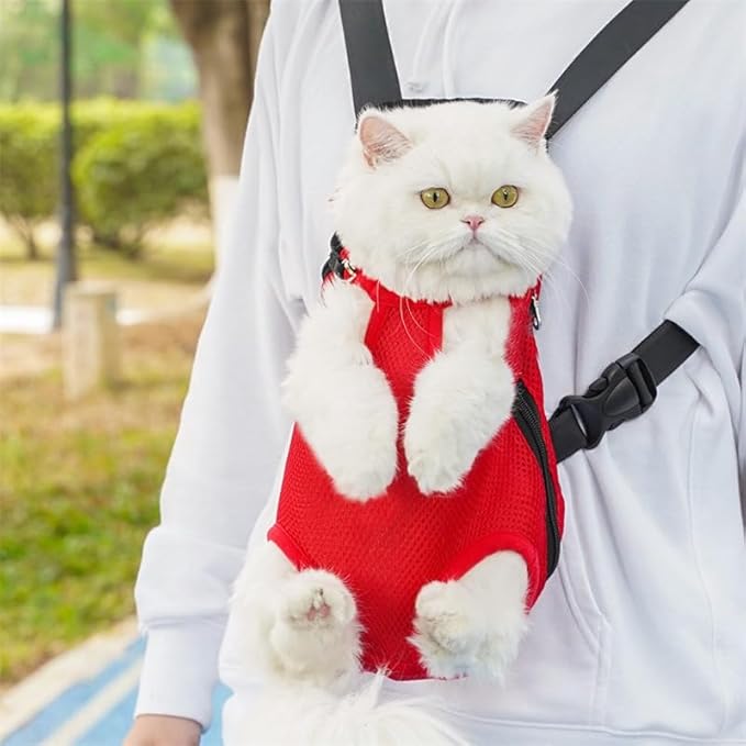 Pet Carrier Backpack - Adjustable Pet Front Cat Dog Carrier Backpack Travel Bag,Legs Out,Easy-Fit for Traveling Hiking Camping for Small Medium Dogs Cats Puppies. (Red, Small)