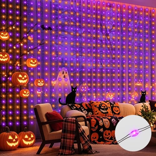 Halloween Curtain Lights Battery Operated 9.8 x 9.8Ft (300 Count)