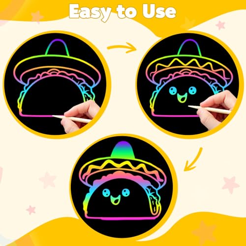 200Pcs Rainbow Scratch Drawing Art Paper Craft Set for Kids Boys Girls (200 Count)
