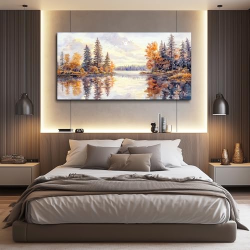 Modern Large Canvas Print Wall Art Abstract Ink Landscape Painting Home Decoration Natural Landscape Artwork Picture Living Room Bedroom Office Wall Decoration Ready To Hang 24x48 Inches