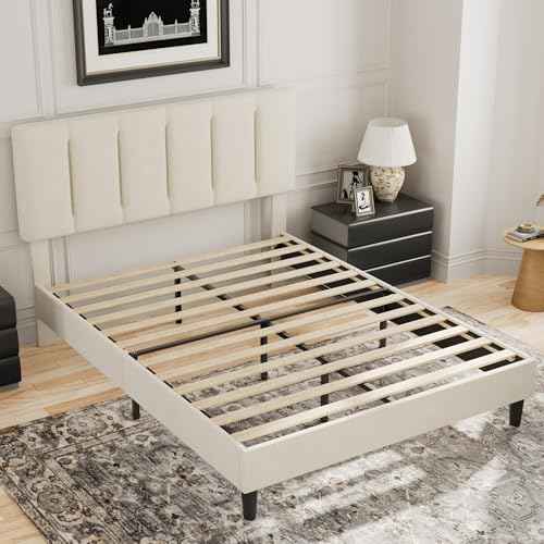 Queen Size Bed Frame with Upholstered Headboard