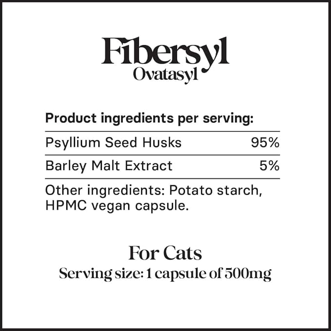 FiberSyl Ovatasyl Prebiotics for Cats Digestive Health - Cat Fiber Supplements for Constipation Relief & Support - Psyllium Husk Seed to Support Digestion Problems - Cat Stool Hardener - 60 Capsules