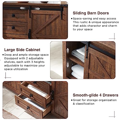 60 Inch Farmhouse Dresser with 4 Drawers and Sliding Barn Doors
