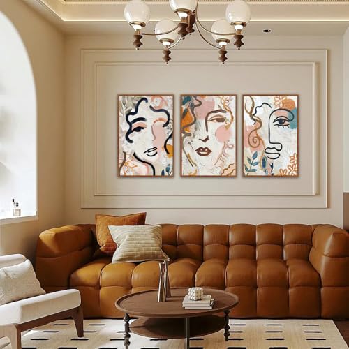 KAlRNE Abstract Boho Line Wall Decor Woman Face Wall Art Set (3 Count)