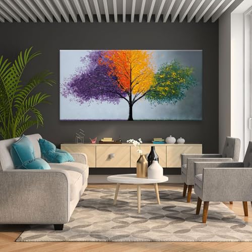 Oversized Wall Art Decor Green Tree Of Life Canvas Art Wall Decor For Living Room Purple Nature Botanical Wall Art Decor Modern Wall Art Decor Artwork For Home Bedroom Office Wall Decor 29×58 Inch