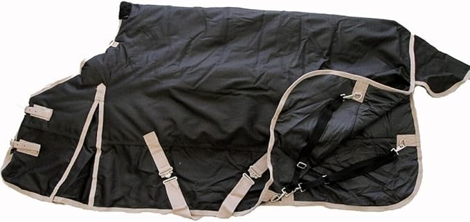 AJ Tack 1200D Waterproof Winter Horse Blanket with Hood - 400g Heavyweight Turnout with Fleece Collar, Shoulder Gussets & Tail Flap - Black 70"