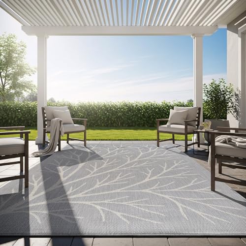 Washable Indoor Outdoor Rug 6x9 Modern Area Rugs Branch Pattern Non Shedding Waterproof Easy Clean Patio Deck Porch Living Room Bedroom Garden RV (54 Sq Ft)