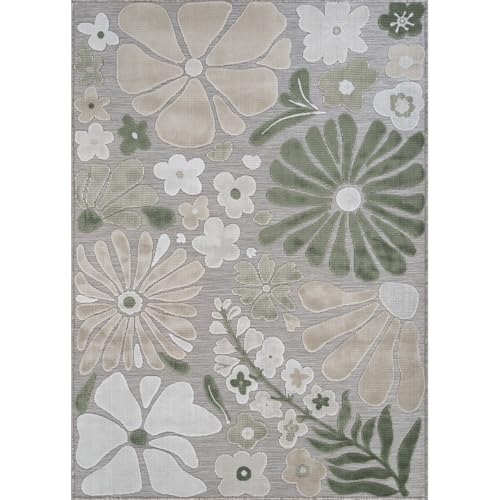 Outdoor Rug 8x10 Modern Floral Tropical Area Rugs for Outdoor and Indoor Patio Easy to Clean Non Shedding Living Room Porch Garden Washable Outside Carpet (80 Sq Ft)