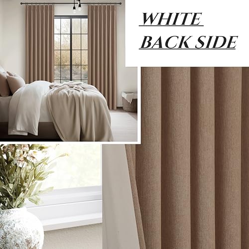 RustBrown Linen Pinch Pleated Curtains 100 Inches Long Heavy Duty Thermal Insulated Extra length Burg for Dining Room Total Blackout 48 (2 Count)