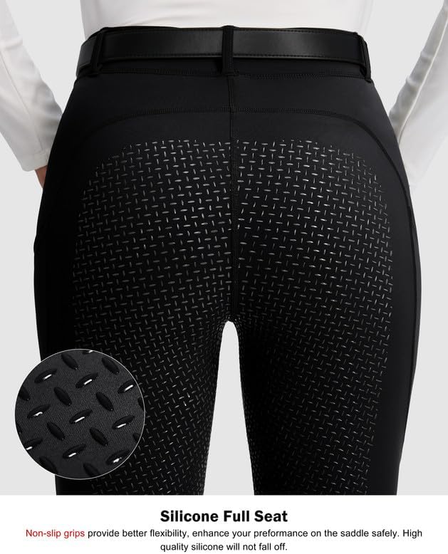 SANTINY Women's Horse Riding Pants Zipper Pockets Silicone Full-Seat Breeches Equestrian Schooling Tights for Women