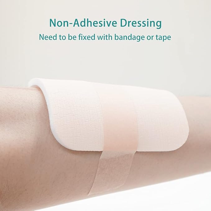 Dimora Foam Dressing, Sterile Non-Adhesive Hydrophilic Pads, Highly Absorbent 4"x4"(10 cm*10 cm) Pack of 10 Square Waterproof Dressing for Wound Care