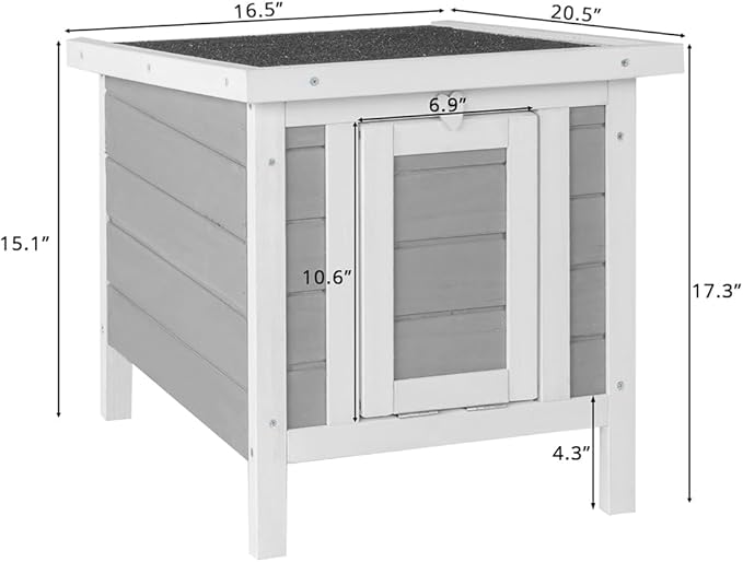 Wooden Bunny House Rabbit Cat Hutch, Feral Cats Outdoor Weatherproof Rabbit Hutch w/Ramp, Lockable Doors, Openable Top, Small Pet House for Rabbits, Bunnies, Guinea Pigs, 16.5" x 20.5" x 17.3"