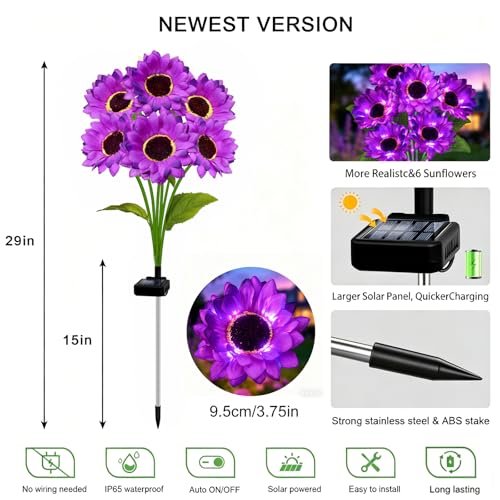 Solar Sunflower Lights 6 Pack with 36 Sunflower Solar Lights Outdoor Garden Decor