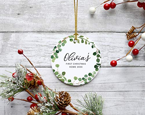 Personalized Round Ceramic Porcelain Christmas Tree Ornament Keepsake Collectible New Baby Gift