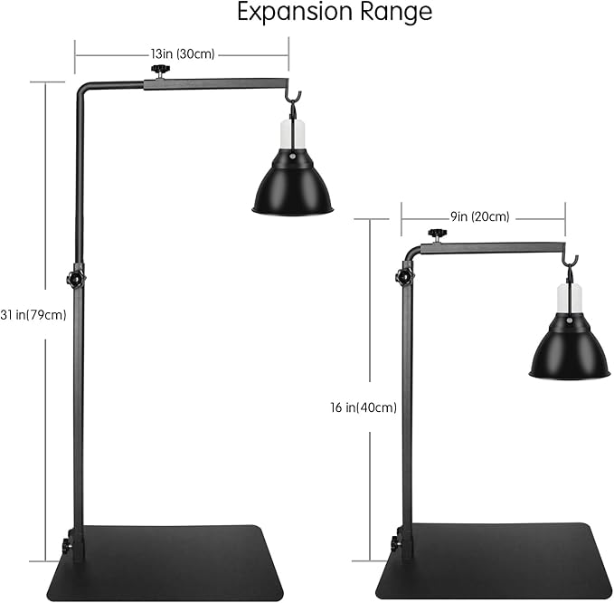 Reptile Lamp Stand Ajustable 16-31 Inch Heat lamp Holder Metal Bracket Floor Terrarium Light Holder for Reptile Glass Tank,Snake Turtle Terratium