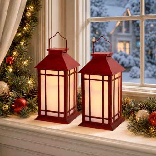 13 Inch Outdoor Decorative Lanterns with LED Candle Timer