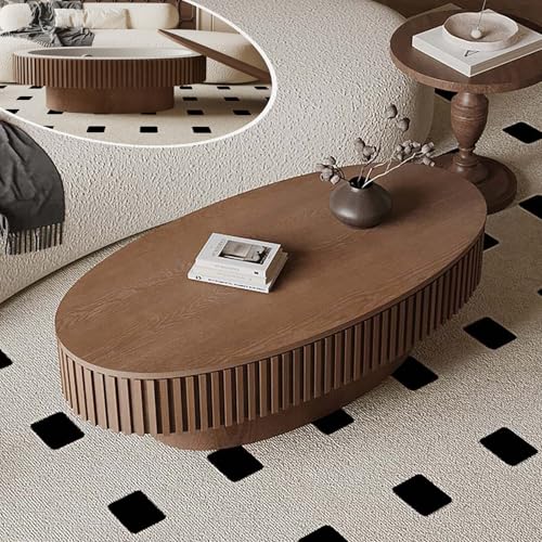 Oval Coffee Table with Storage Modern Coffee Table with Solid Wood Veneered