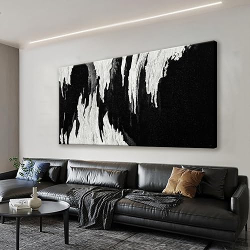 Large Abstract Black And White Canvas Wall Art For Living Room 29 x 58 In