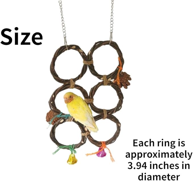 Circle Straw Bird Swing Stand Bird Perches Stand Hanging Chewing Toy for Parrots Bird Playground Cage Accessories Climbing Rope Net Ladders for Foraging Toys（Random Color） (6 Rings)