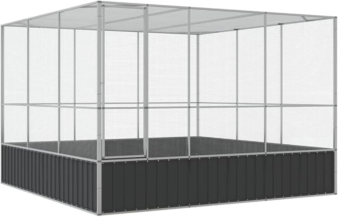 Large Metal Heavy Duty Walk-in Aviary Cage, Ample Activity Space Bird Cage with Lockable Door Also for Chickens and Rabbits, Silver 122.4"x120.9"x83.5" Steel,-512