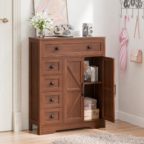 Farmhouse Storage Cabinet with 2 Doors and 5 Drawers