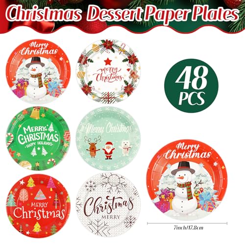 48 PCS Christmas Paper Plates 7 inch (50 Count)