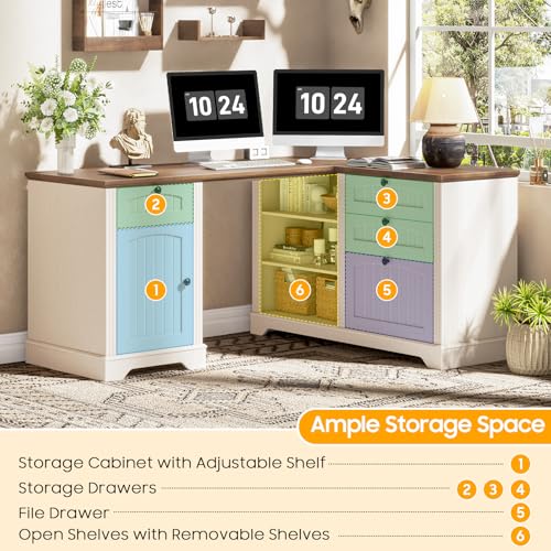 Farmhouse L Shaped Desk with Drawers