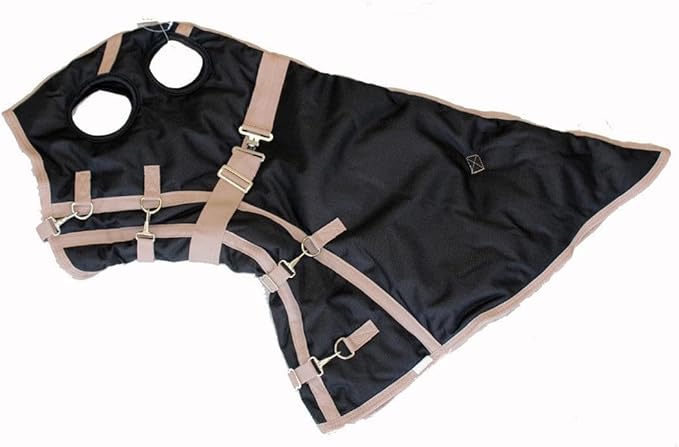 AJ Tack 1200D Waterproof Winter Horse Blanket with Hood - 400g Heavyweight Turnout with Fleece Collar, Shoulder Gussets & Tail Flap - Black 68"