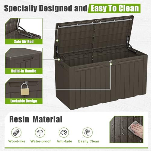 Resin Deck Box 100 Gallon Large Outdoor Storage Box Waterproof