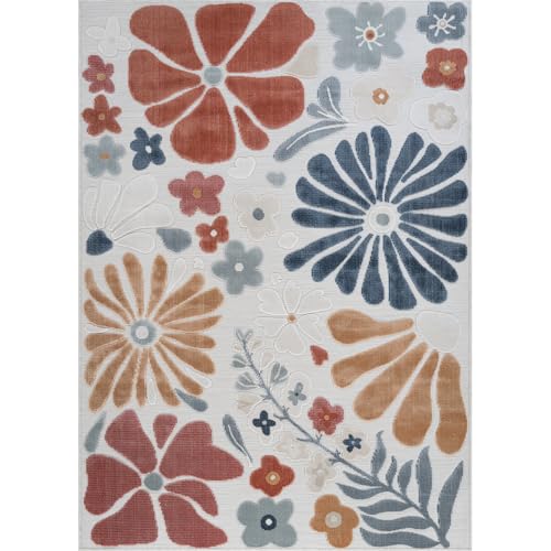 Outdoor Rug 8x10 Modern Floral Tropical Area Rugs for Outdoor and Indoor Patio Easy to Clean Non Shedding Living Room Porch Garden Washable Outside Carpet (80 Sq Ft)