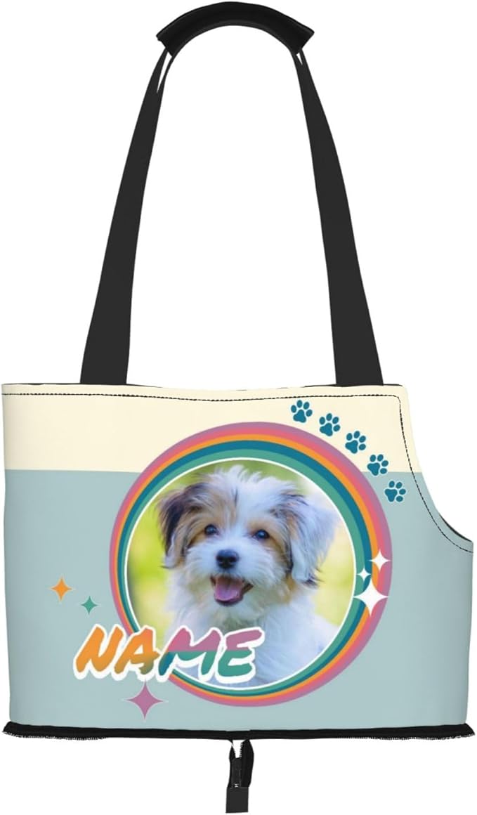 Custom Dog Carrier Purses Personalized Crossbody Puppy Carrying Bag Add Your Pet Photo Name Text Soft-Sided Sling Cat Pouch for Outdoor Hiking Traveling Subway Shopping (Style2)