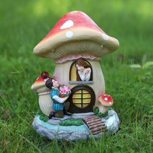 Solar Garden Outdoor Statues Princess and Prince with 4 LED Solar Figurine for Lawn