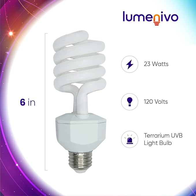 lumenivo UVB Reptile Light 23W 10.0 Desert Terrarium UVB Bulb for Bearded Dragon, Dwarf Monitors, Veiled Chameleons - Simulates UVB from The Sun to Help in Calcium Absorption - 120V - 1 Pack